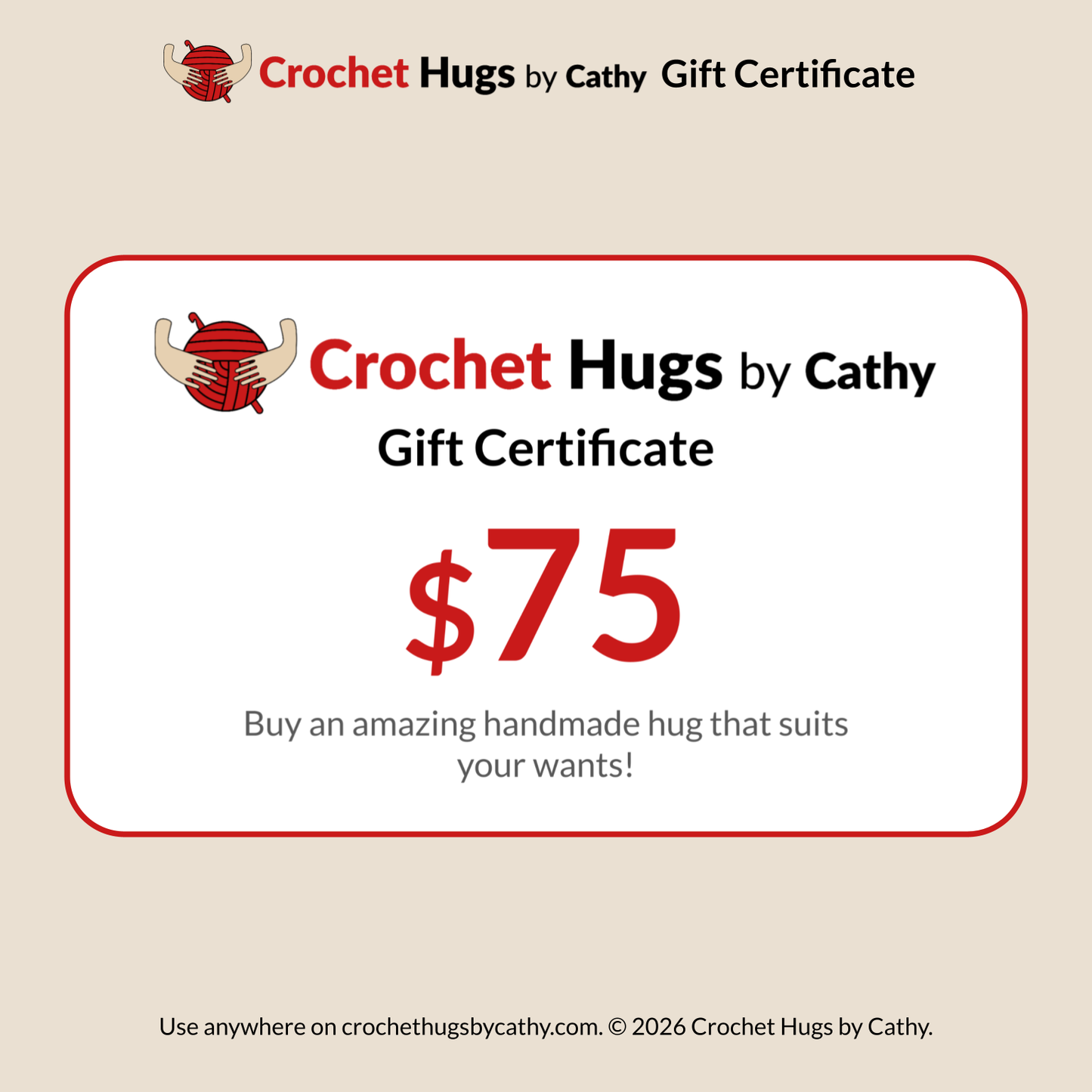 Crochet Hugs by Cathy Gift Certificate