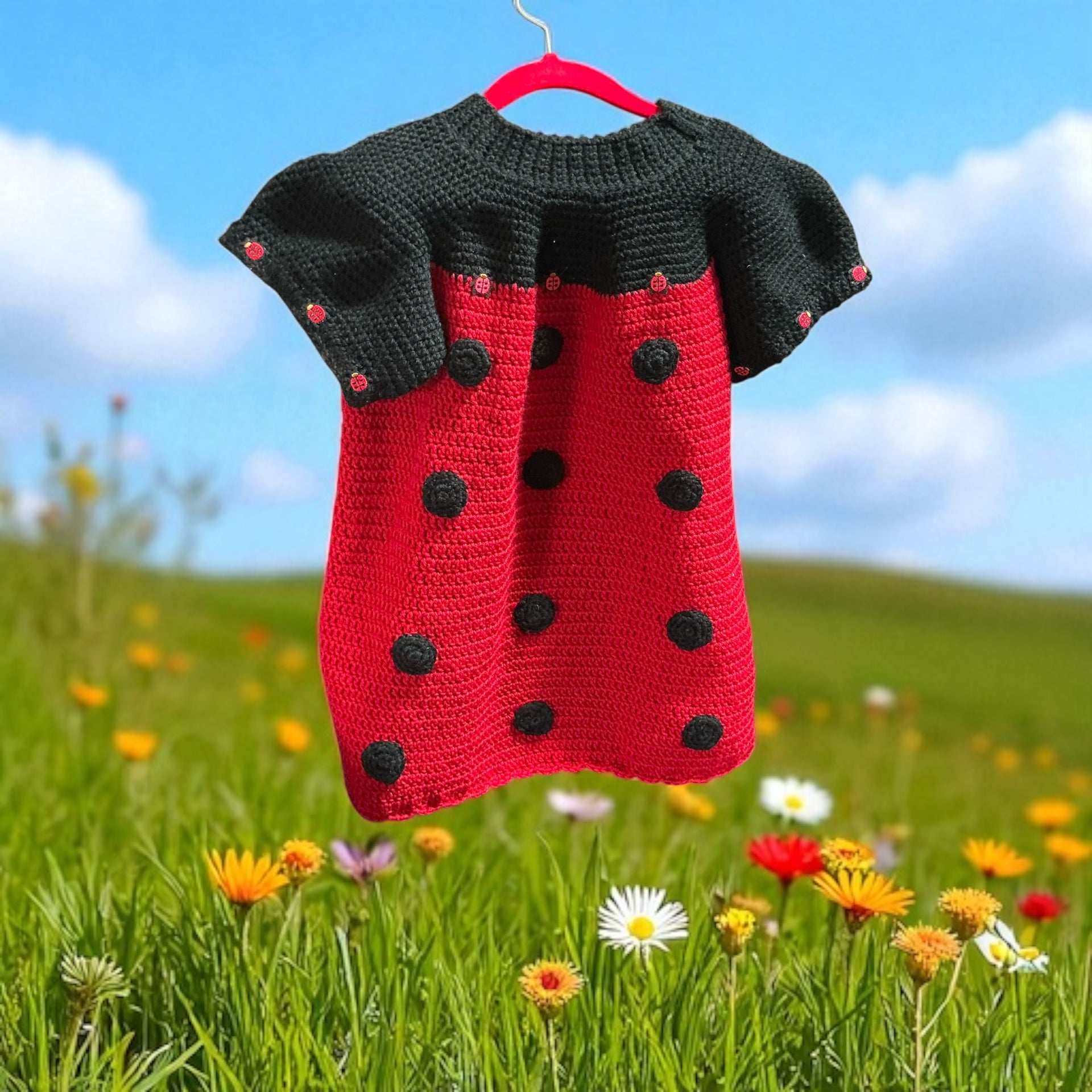 crochet ladybug dress Lady Bug Crocheted Dress and Hat