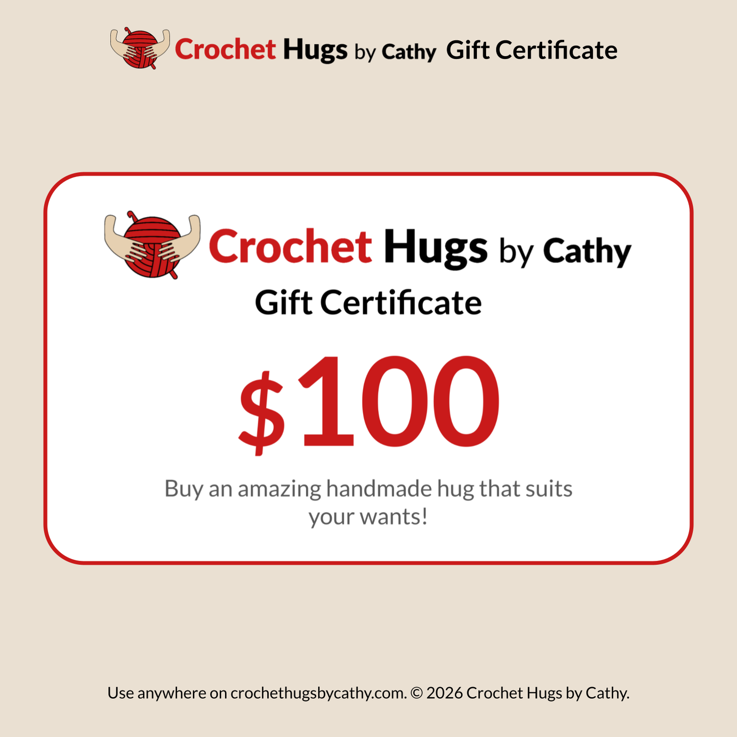 Crochet Hugs by Cathy Gift Certificate