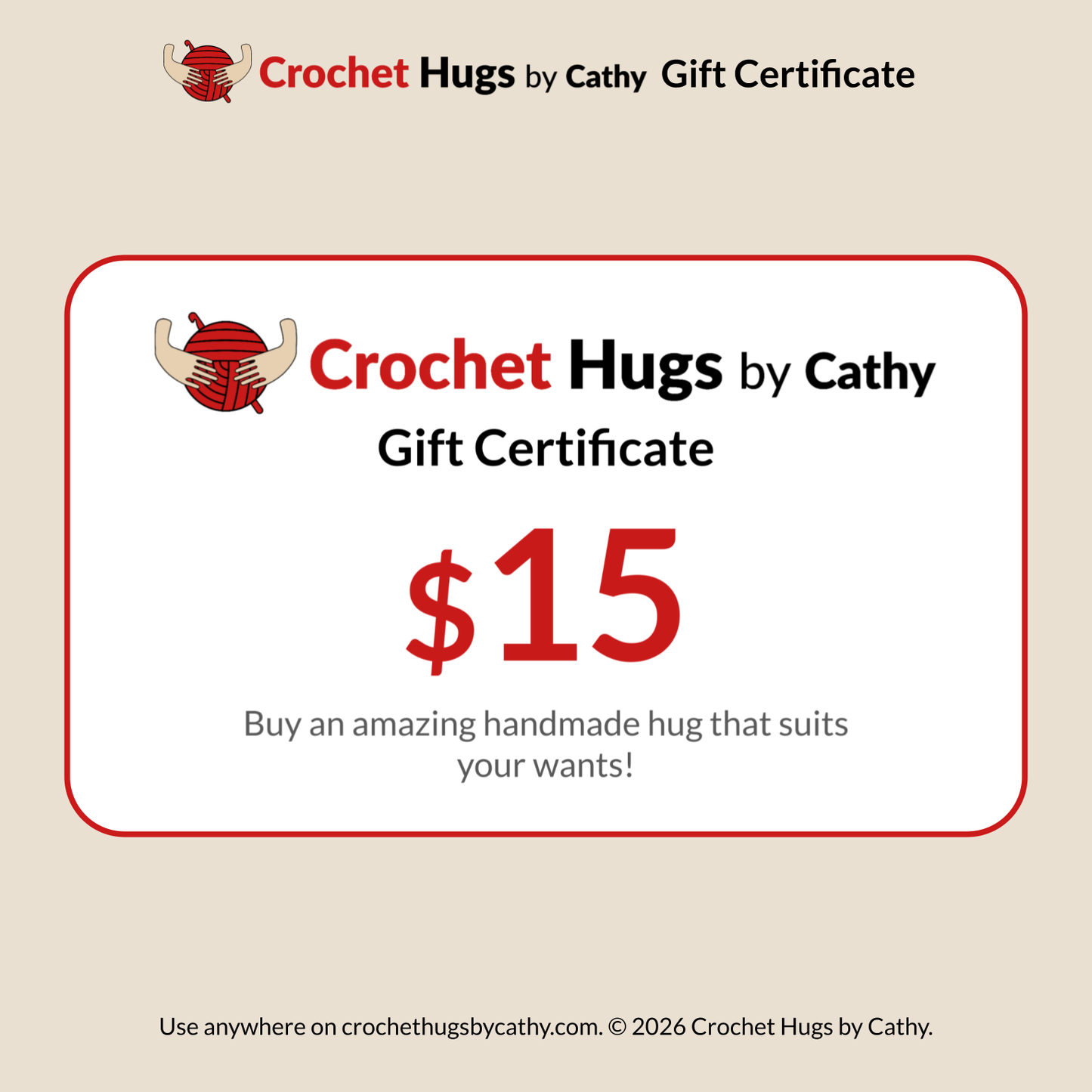 Crochet Hugs by Cathy Gift Certificate
