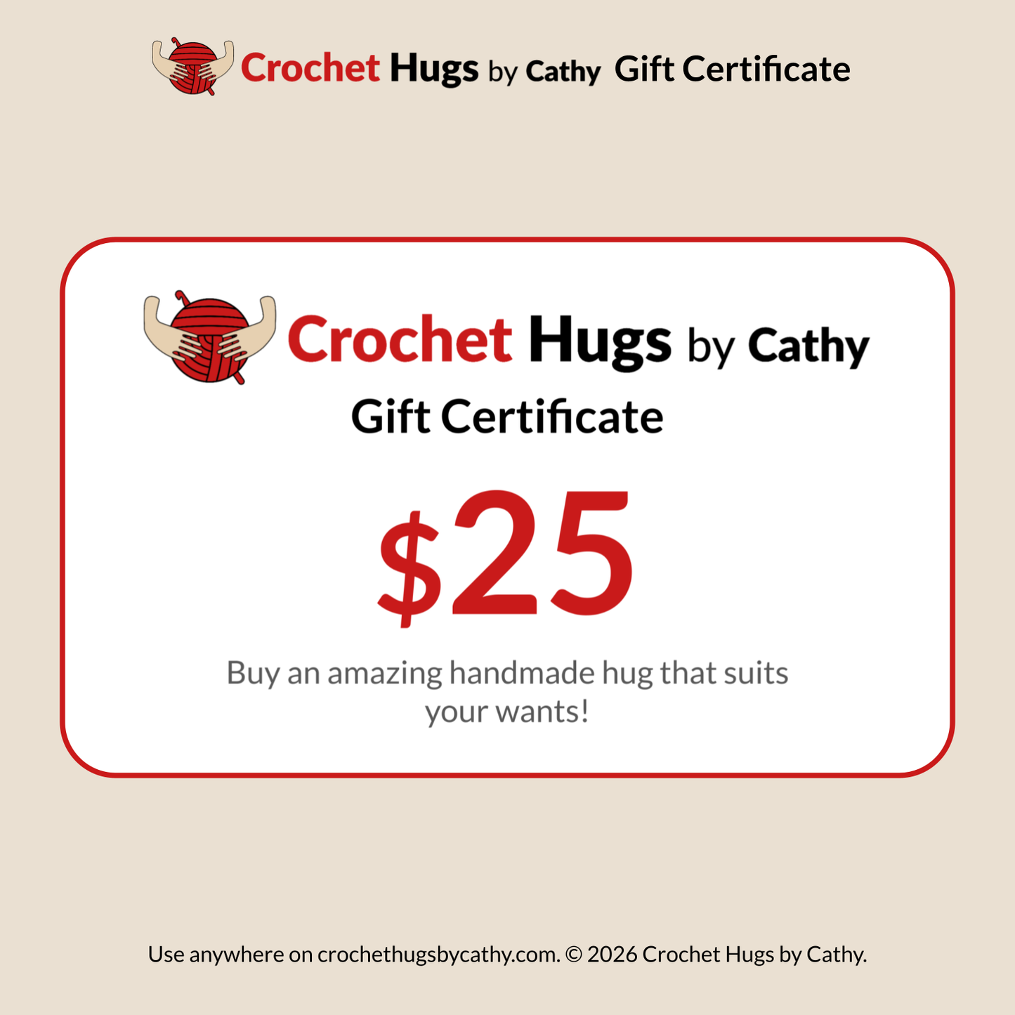 Crochet Hugs by Cathy Gift Certificate