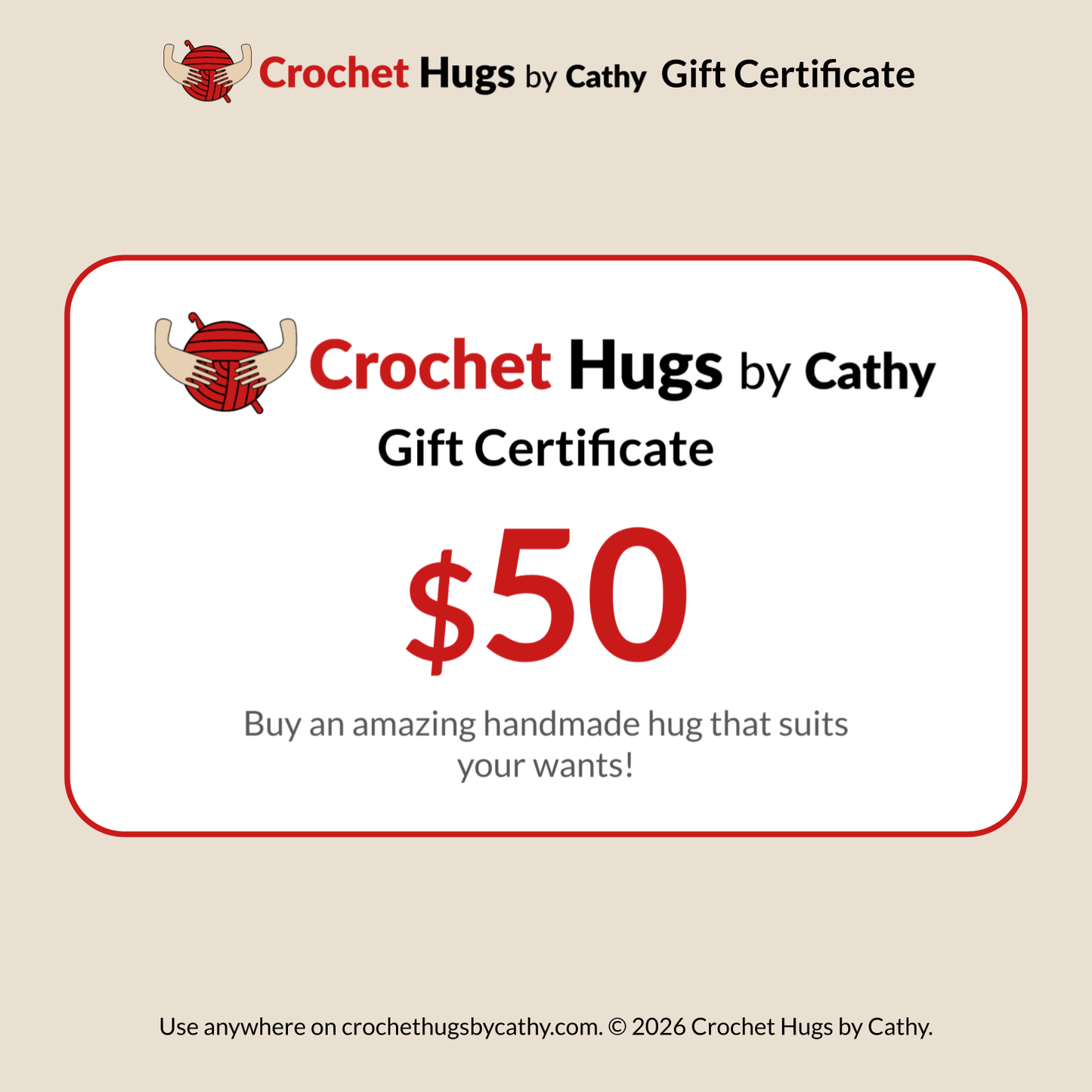 Crochet Hugs by Cathy Gift Certificate