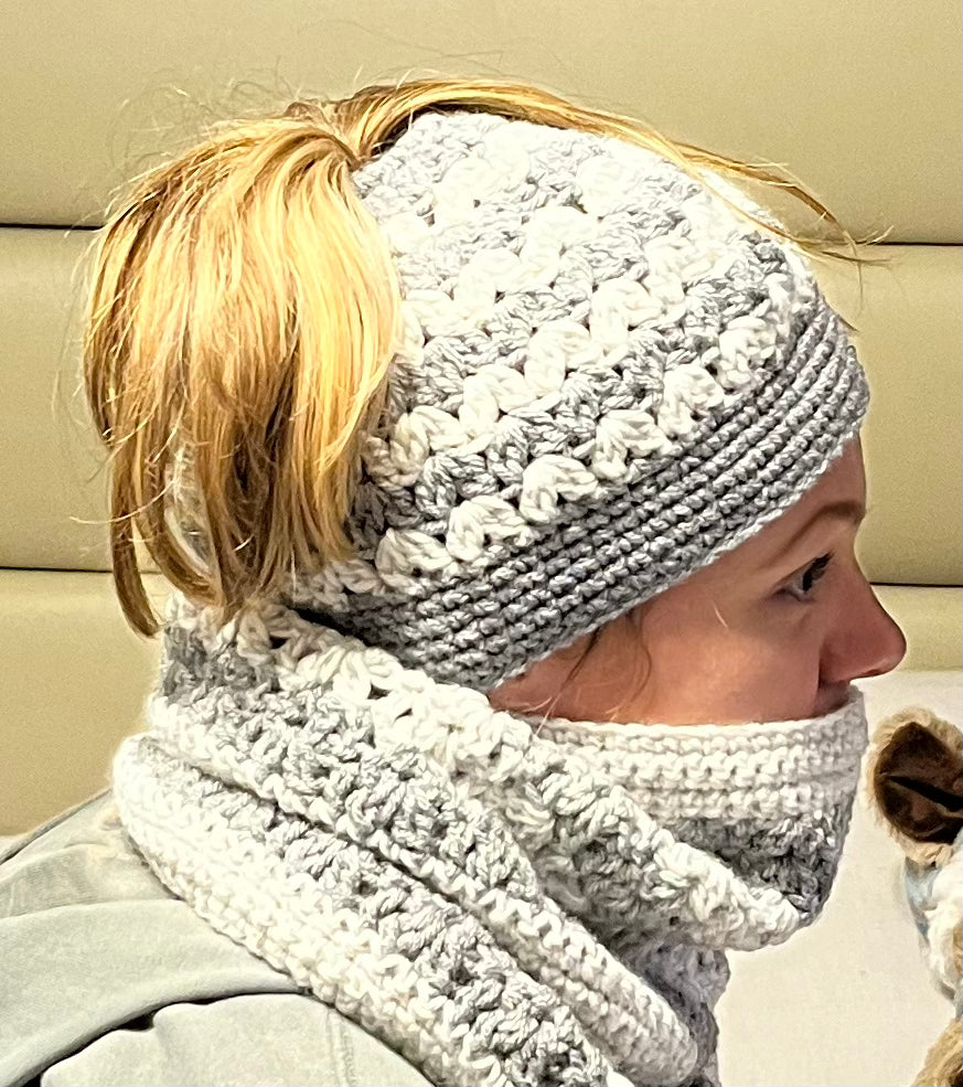 Messy Bun Hat and Matching Scarf Set